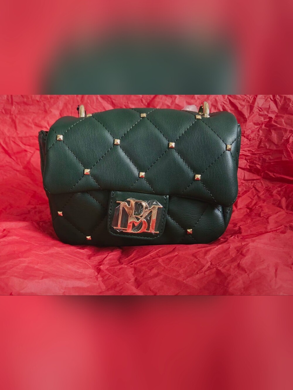 Badgley Mischka Dark Green Crossbody Bag with Pearl Handle - Picture 2 of 6